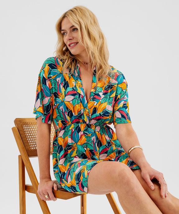 Robe de plage courte en viscose à encolure V et découpes côtés femme vue2 - GEMO 4G FEMME - GEMO