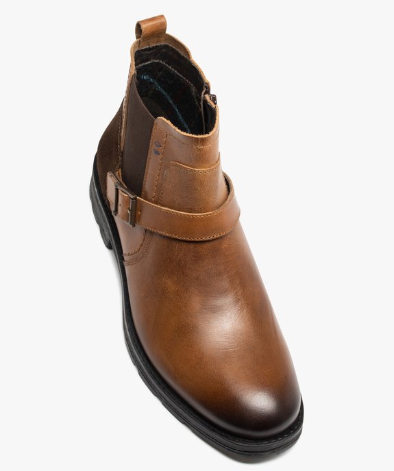 Boots homme dessus en cuir uni style Chelsea à zip vue6 - GEMO (CASUAL) - GEMO