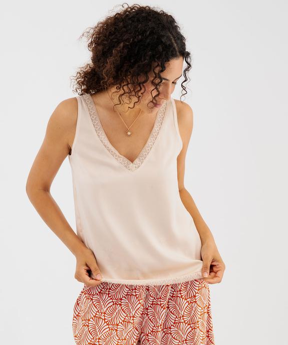 Haut de pyjama en satin avec finitions dentelle femme vue1 - GEMO 4G FEMME - GEMO