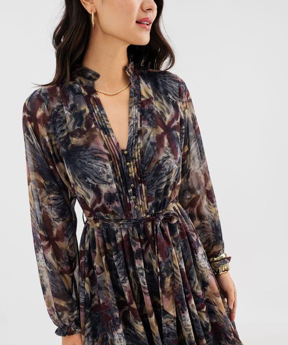 Robe longue en voile à motifs fleuris femme vue4 - GEMO 4G FEMME - GEMO