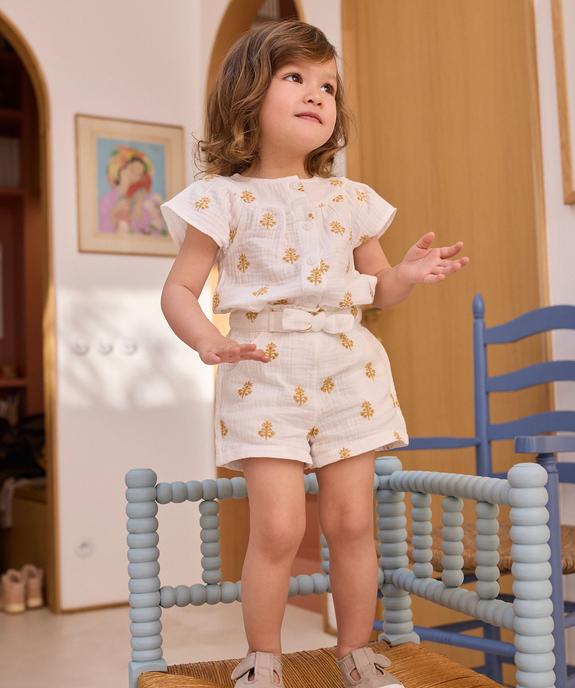 Short ample en double gaze de coton brodée bébé fille - LuluCastagnette vue1 - LULUCASTAGNETTE - GEMO