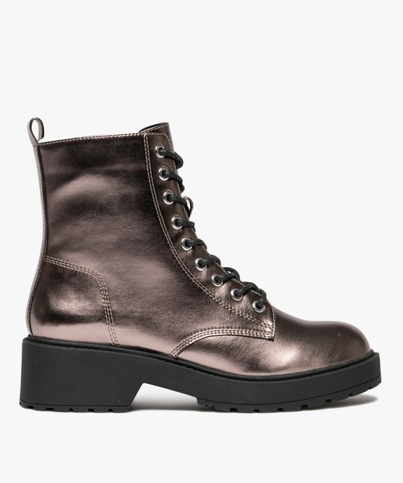 Boots femme vernies avec semelle crantée épaisse à zip et à lacets vue2 - 5 MILES - GEMO