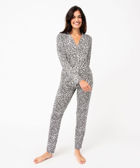 Pyjama deux pièces en viscose femme : chemise et pantalon vue1 - GEMO 4G FEMME - GEMO