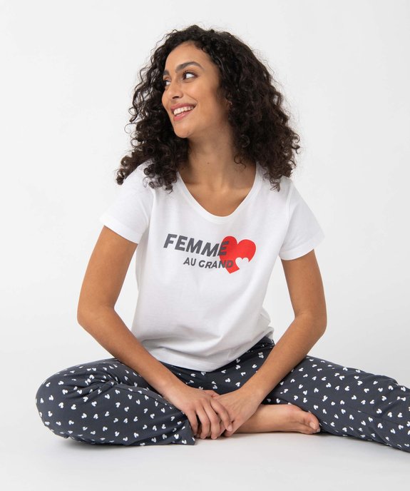 Pyjama femme bicolores avec motifs coeurs vue1 - GEMO(HOMWR FEM) - GEMO