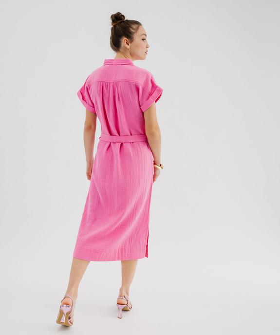Robe chemise longue à manches courtes en gaze de coton femme vue5 - GEMO(FEMME PAP) - GEMO