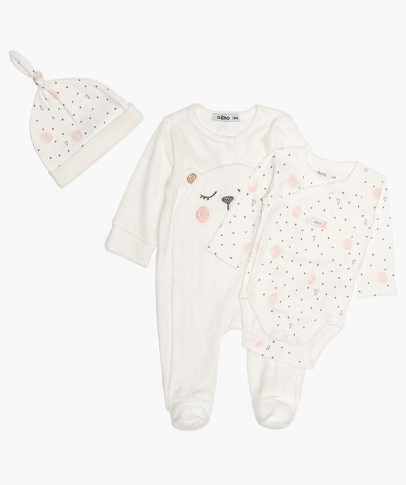 Ensemble bébé fille (3 pièces) pyjama velours, body et bonnet  vue1 - GEMO(BB COUCHE) - GEMO