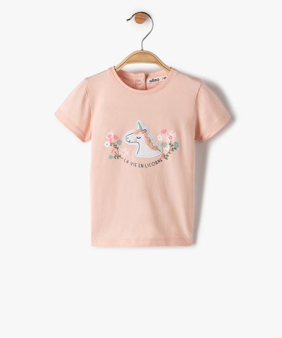 Tee-shirt bébé fille à manches courtes avec motif licorne vue1 - GEMO 4G BEBE - GEMO