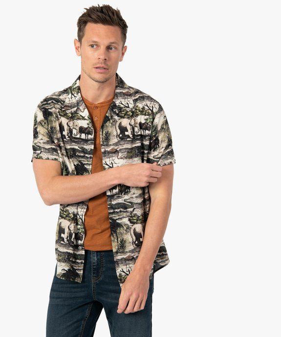 Chemise homme à manches courtes motif animaux de la savane vue1 - GEMO (HOMME) - GEMO
