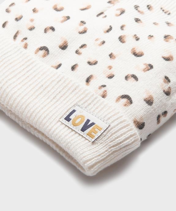 Bonnet en maille à motifs tachetés doublé polaire bébé fille vue2 - GEMO(BEBE DEBT) - GEMO