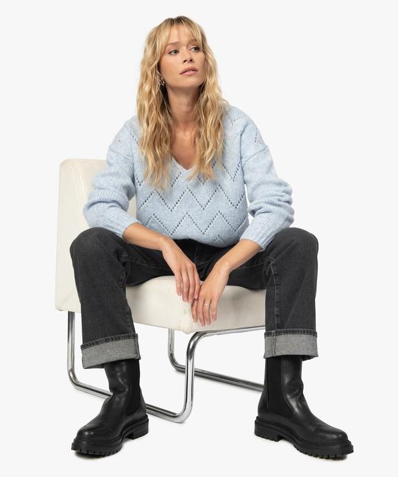 Pull femme en maille fantaisie avec grand col V vue5 - GEMO 4G FEMME - GEMO