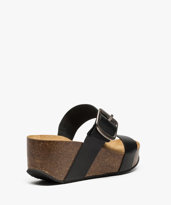 Mules femme à et talon compensé et larges brides en cuir vue4 - GEMO(URBAIN) - GEMO