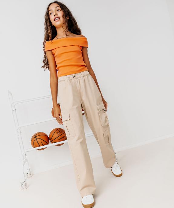 Tee-shirt sans manches à col bardot en maille côtelée fille vue7 - GEMO 4G FILLE - GEMO