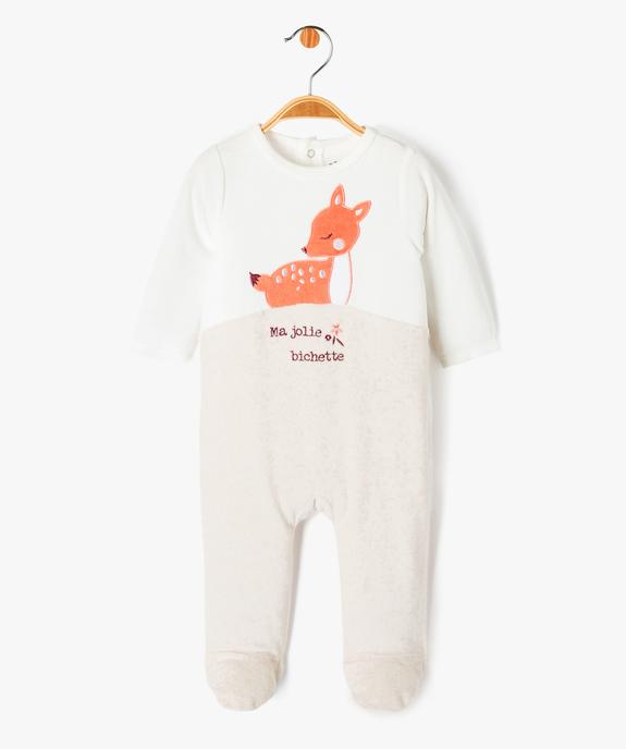 Pyjama velours à pont-dos motif biche bébé vue1 - GEMO(BB COUCHE) - GEMO