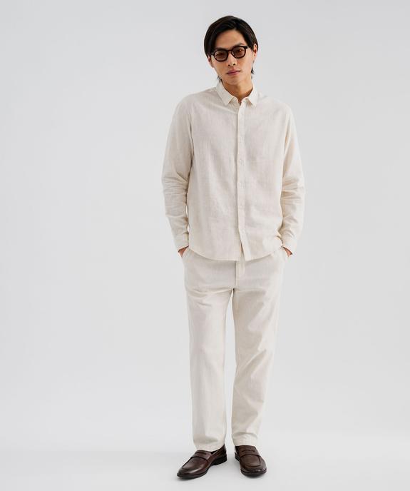 Chemise à manches longues en lin et coton coupe regular homme vue4 - GEMO 4G HOMME - GEMO