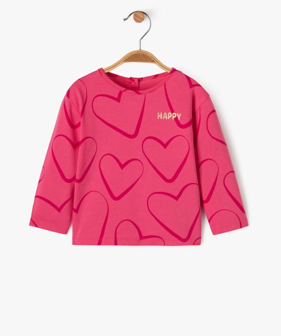 Tee-shirt manches longues motif cœurs bébé fille vue1 - GEMO 4G BEBE - GEMO