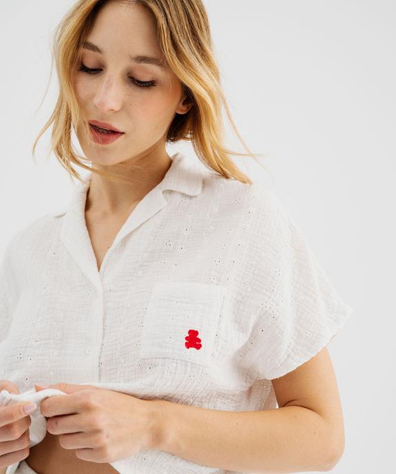 Pyjashort en gaze de coton ajourée femme - LuluCastagnette vue3 - LULUCASTAGNETTE - GEMO