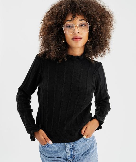 Pull en maille ajourée avec finitions froncées femme vue1 - GEMO(FEMME PAP) - GEMO