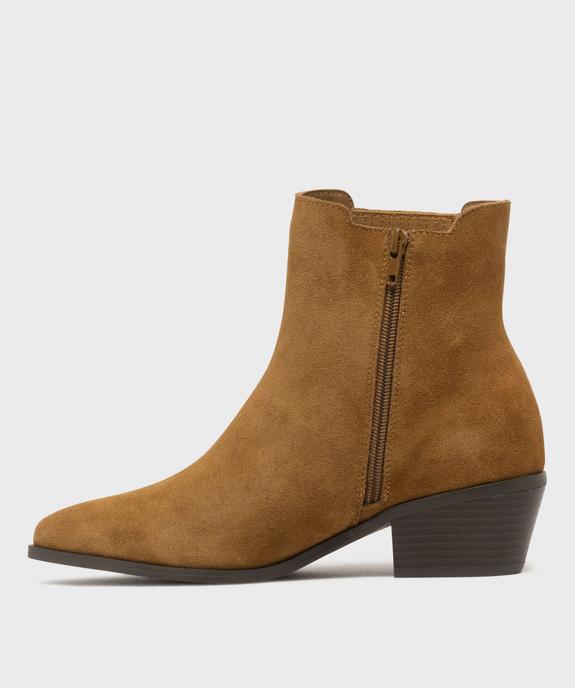 Boots dessus cuir velours avec élastique latéral esprit Santiag femme - Tanéo vue3 - TANEO - GEMO