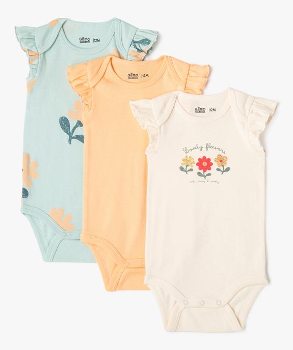 Body sans manches avec volants à motifs fleuris bébé fille (lot de 3) vue1 - GEMO 4G BEBE - GEMO