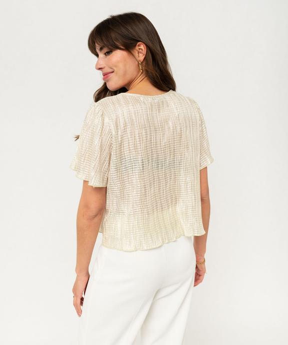 Blouse à manches courtes en maille gaufrée scintillante femme vue3 - GEMO(FEMME PAP) - GEMO