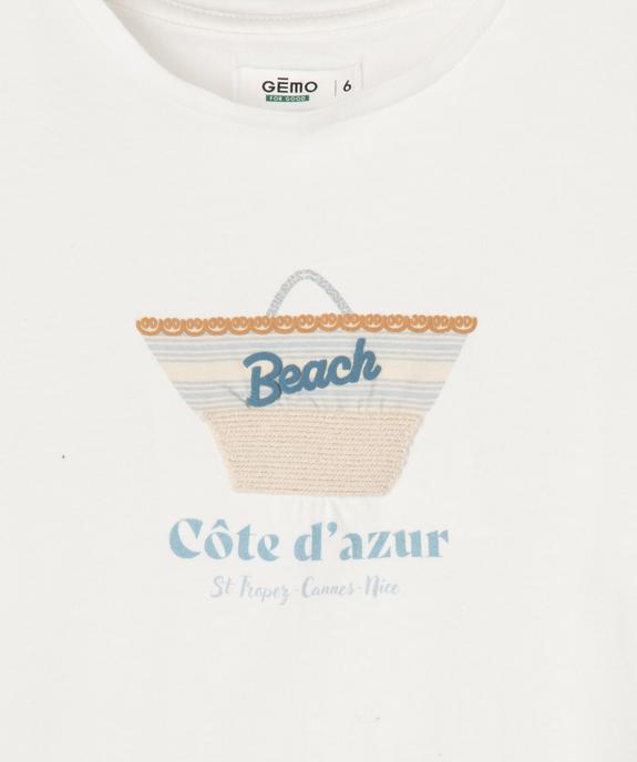 Tee-shirt manches courtes à motif estival en relief fille vue6 - GEMO 4G FILLE - GEMO
