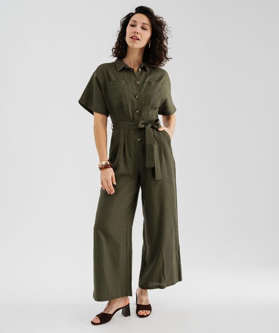 Combinaison pantalon inspiration saharienne en lin et viscose femme vue2 - GEMO 4G FEMME - GEMO