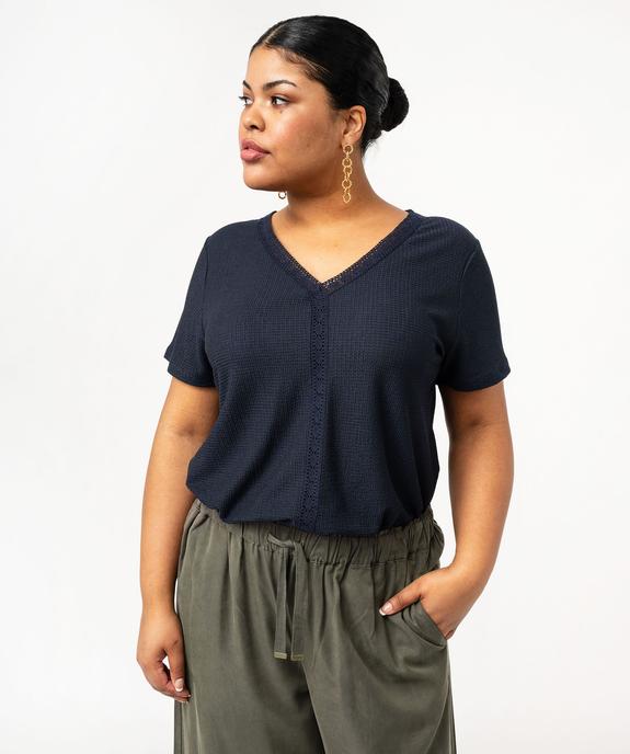 Tee-shirt à manches courtes et col V femme grande taille vue1 - GEMO (G TAILLE) - GEMO