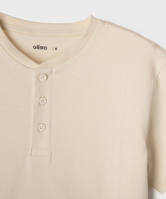 Tee-shirt uni col tunisien garçon vue2 - GEMO (ENFANT) - GEMO