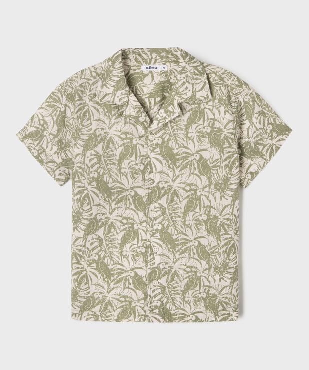 Chemise Homme Palmiers Beige Violet Moda Campia Taille L - Rayon Et Coton - Occasion Parfait état