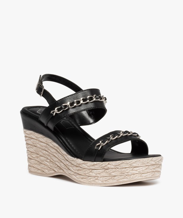 Sandales Femme Compensées Dessus En Toile Brillante Beige