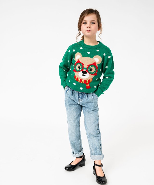 Pull Fille Jitter Bug Noël Et Vacances - Boutons Étoiles - Taille M - Occasion Très Bon État