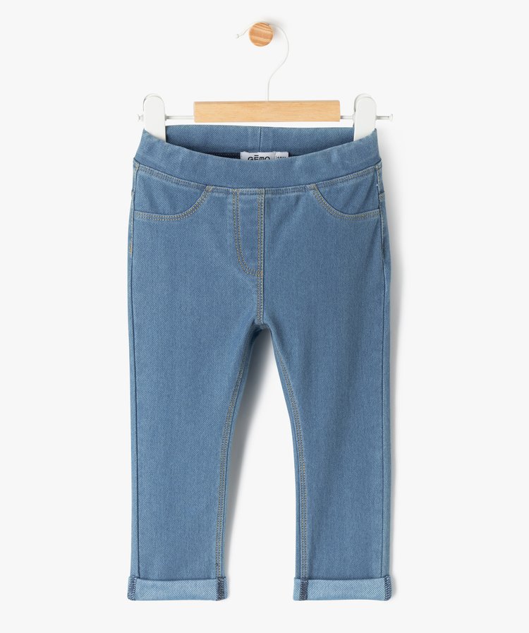 Jegging fille coupe classique bleu en coton mélangé stretch