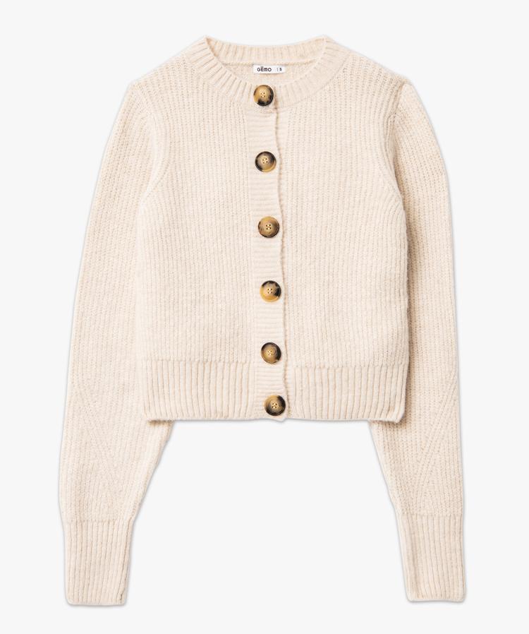Gilet court boutonné en maille douce pour femme