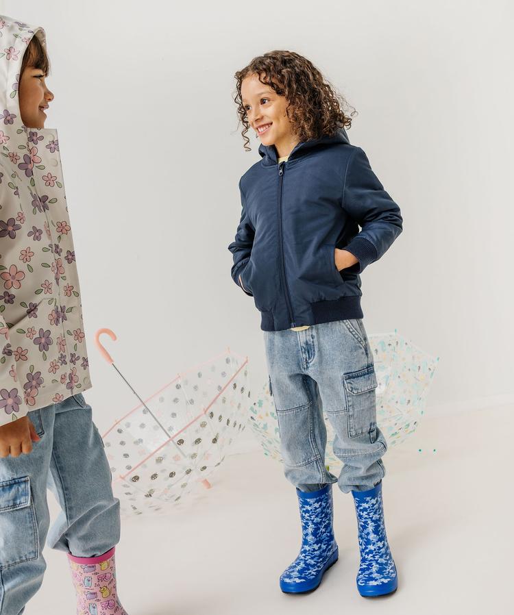 Blouson Bomber Garçon C&A Bleu Avec Capuche - Taille 4-5 Ans - Occasion Très Bon état