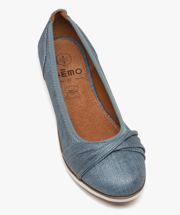 Ballerines femme confort unies effet drapé en denim bleu | GEMO