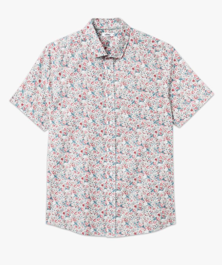 Chemise manches courtes fleurie homme rose
