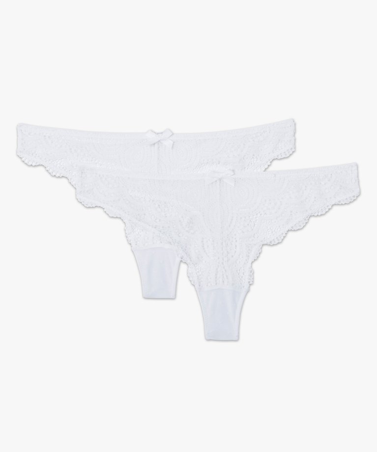 Stringue String en dentelle et tulle femme (lot de 2) blanc | GEMO