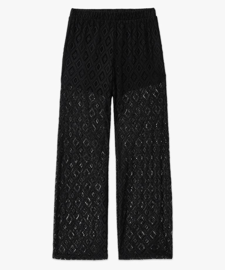 FEOYA Pantalon Transparent Femme - Pantalon Plage Crochet Maille Dentelle, Taille Haute Jambe Large Décontracté