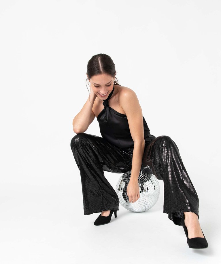 Pantalon De Soirée Femme John Zack Noir Métallisé - Taille 8, Coupe Conique, Neuf Avec étiquettes