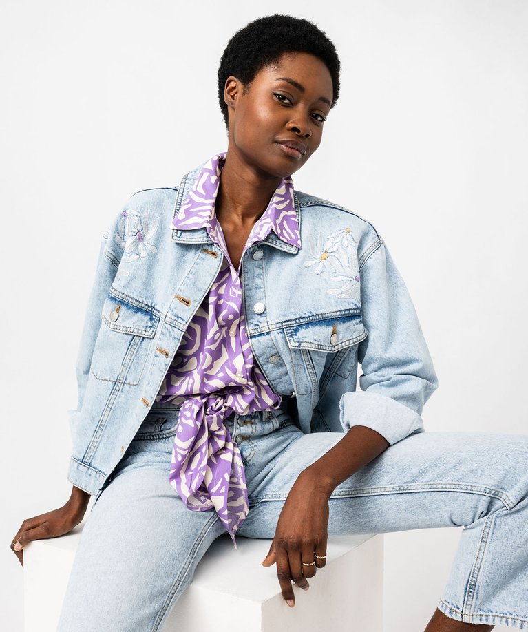 VESTE POLAIRE " COLINE " Taille XL grande taille - BLEU EMERAUDE - Motifs brodés