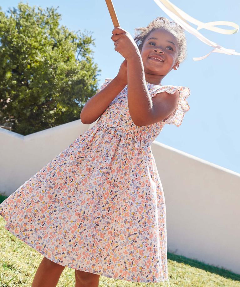 Ensemble cérémonie fille 9 ans mauve clair et blanc, jupe et haut floral chic