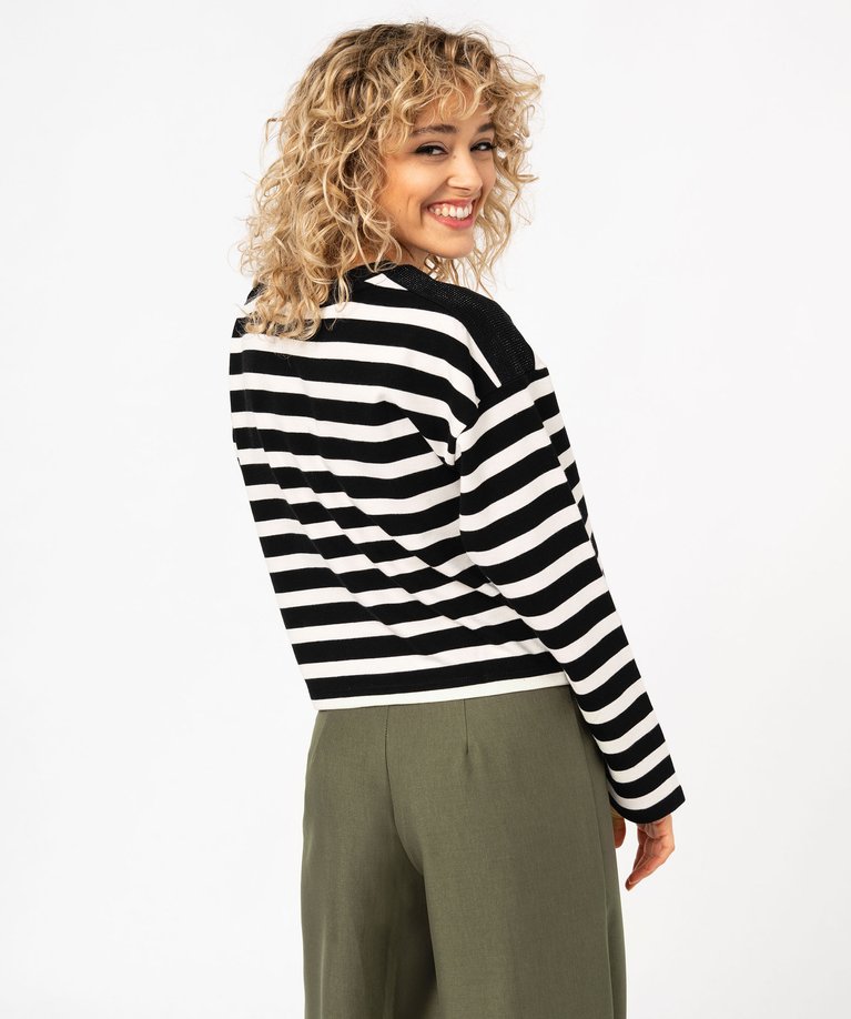 Sweat à rayures coupe large femme bleu marine