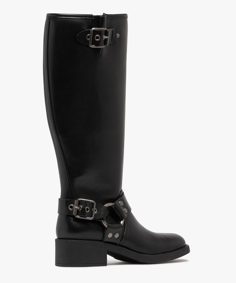 Bottes Hautes Femme Style Cavalière En Similicuir à Talon Bas